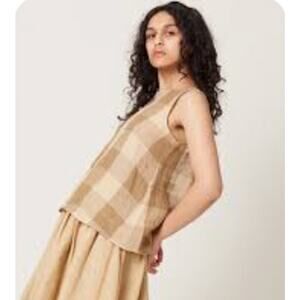 Apuntob Macro Vichy Linen Sleeveless Top Womens Size S Hazelnut Check Minimalist